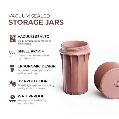 Staze Smell Proof Container with Vacuum Seal Lid (148ml) - Odor Proof Herb Storage Jar, Waterproof & Portable Small Airtight Container for Herbs, Coffee, Tea, Spices & Gummies (CLAY)