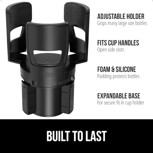 GORILLA GRIP Patent Pending Adjustable Car Cup Holder Expander, 2 PK, Keeps Water Bottle Secure, Expands to Fit 18 to 48 oz Bottles, Yeti, Owala, Stanley with Handle, Coffee Mug Insert for Cars, Black - color: Black