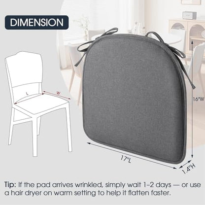 TushGuard Chair Cushions, 4 Pack Memory Foam Chair Pads, Seat Cushion, Kitchen Chair Cushions Set of 4, Anti-Slip Backing & Fixed Straps,Grey - color: Grey