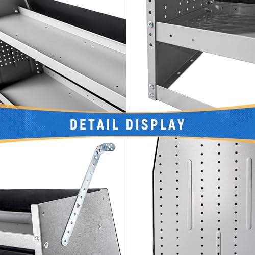 AA Products Model SH-4603-T3(3) Steel Low/Mid/High Roof Van Shelving Storage System Fits Transit, GM, NV, Promaster and Sprinter, Set of 3 Contoured Shelving Unit, 32" W x 46" H x 16" D