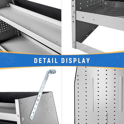 AA Products Model SH-4603-T3(3) Steel Low/Mid/High Roof Van Shelving Storage System Fits Transit, GM, NV, Promaster and Sprinter, Set of 3 Contoured Shelving Unit, 32" W x 46" H x 16" D