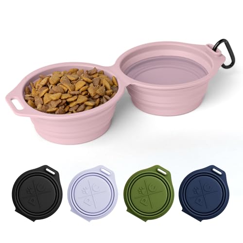 Pup Culture Dual Collapsible Dog Bowls | Silicone Travel Water Bowl for Dogs | Food Grade, No Plastic Rim, Portable Dog Bowl for Food and Water - Easy to Clean | BPA Free and Safe for Your Pup-Pink - color: Pink