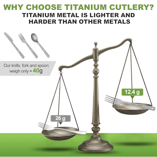 Pure Titanium Travel Utensils with Case, Ultra-Light Ti Portable Champing Essential Cutlery Set, Knife Fork Spoon Reusable Flatware Sets for Camping Picnic Outdoor Hiking, Lunch Box for Men
