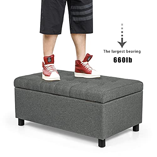 Joveco Rectangular Lift Top Storage Ottoman Bench, Tufted Storage Bench for Living Room Entryway Bedroom (Gray) - color: Fabric Gray