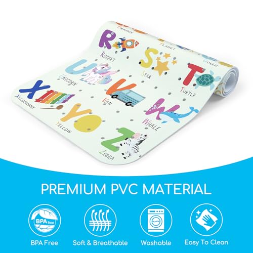 Baby Bath Mat for Tub, Non Slip Kids Bath Shower Mat, 40 X 16 Inch Large Bathtub Mat with Drain Holes and Suction Cups for Toddlers, Machine Washable and Waterproof (Alphabet) - color: Alphabet