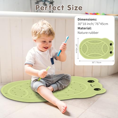 Upgraded Kids Bathtub Mat Non Slip, Low-Odor Natural Rubber Bath Mat with Strong 18mm Suction Cups, Flat Non-Slip Surface, 30"x18" Cute Frog Design, Shower Mat Fast Draining for Smooth Tubs, Green - color: Green