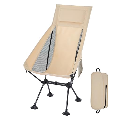 High Back Lightweight Camping Chair for Adults with Wide Seat and Head Support,Ultralight Compact Backpacking Chair with Anti-Sinking Large Feet and Storage Bag for Travel,Naturehike,Hiking - color: Khaki