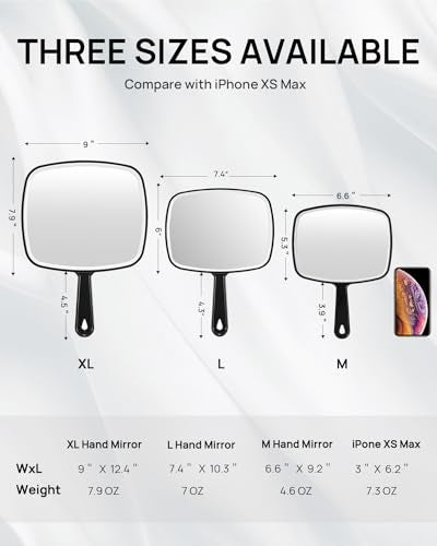 OMIRO Hand Mirror, Extra Large Black Handheld Mirror with Handle, 9" W x 12.4" L (Pack of 3) - size: 12.4"L x 9"W - Pack of 3