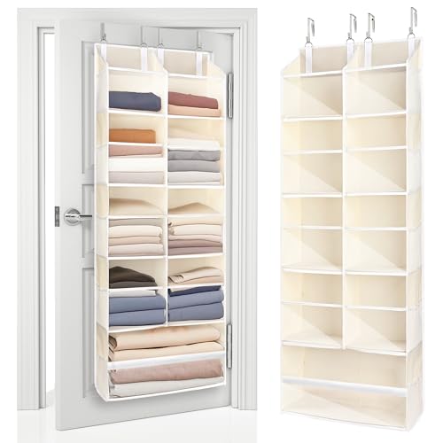 ULG Over the Door Organizer, 5-Tier Hanging Storage with Clear Windows, 19 Pockets for Closet, Pantry, Bathroom & Nursery Doors, Extra Large Storage Space with 4 Hooks, Easy to Install, Beige, 1-Pack - color: Beige, size: 1 Pack