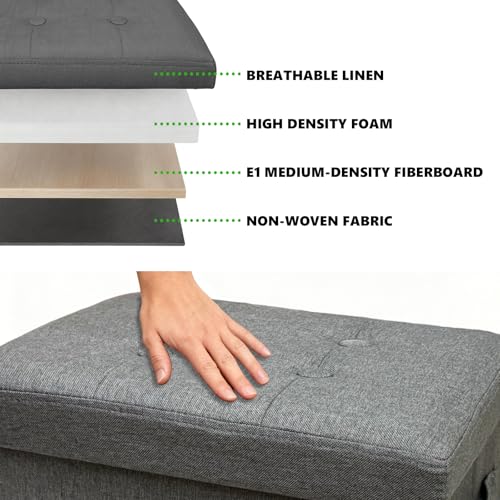 ALASDO Storage Ottoman Footrest Stool Small Ottoman with Storage Foldable Ottomans Foot Rest Footstool Bench for Living Room 17x13x13inches Grey - color: Grey
