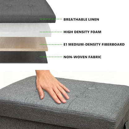 ALASDO Storage Ottoman Footrest Stool Small Ottoman with Storage Foldable Ottomans Foot Rest Footstool Bench for Living Room 17x13x13inches Grey - color: Grey