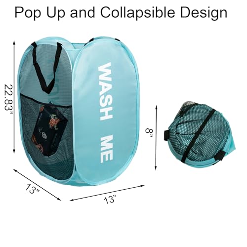2Pack Collapsible Laundry Baskets Pop Up Laundry Hamper Mesh Storage Bins Clothes Hamper for Laundry, Blue - color: Sky Blue - 2Pack
