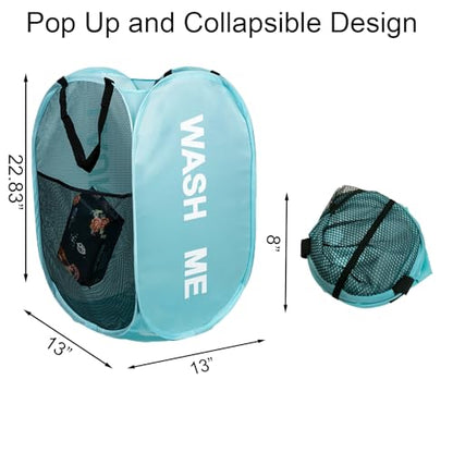 2Pack Collapsible Laundry Baskets Pop Up Laundry Hamper Mesh Storage Bins Clothes Hamper for Laundry, Blue - color: Sky Blue - 2Pack