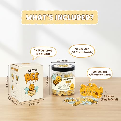 DEARMINE Positive Bee Cards Jar, Affirmation Cards for Women, Emotional Support Bee Themed Gift, Bumble Bee Gifts for Women Bee Lovers - color: Positive Bee