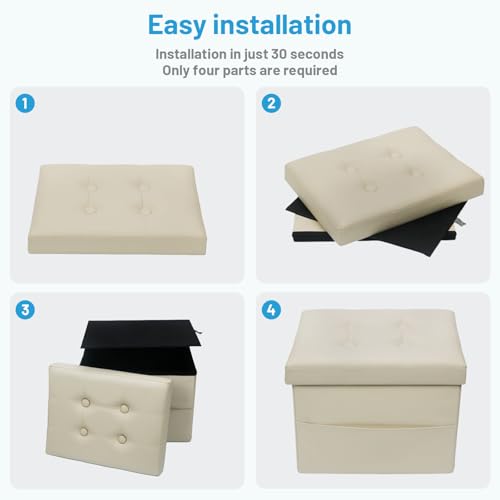 Bsketa Storage Ottoman Foot Rest Stool, Small Leather Storage Ottomans Bench, Folding Footstool with Side Pockets, Foot Rest Under Desk for Living Room Bedroom, 17x13x13 in, Beige - color: Beige-with Side Pockets..