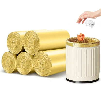 5 Rolls Small Trash Garbage Bags, 2.6 Gallon Strengthen Trash Bags, Durable Plastic Bags for Kitchen Office Home Bedroom Garden Waste Bin, Fit 10 Liter Trash-Can-Liners, 100 Count (Golden) - color: Golden