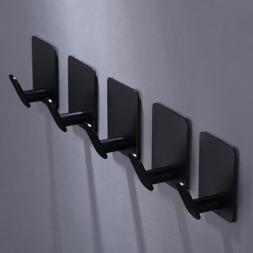 DELITON 8 Pack Adhesive Towel Hooks - Bathroom Towel/Wall Hooks for Hanging Coat Robe Stick on Bathroom or Kitchen Matte Black Stainless Steel - color: Black-8