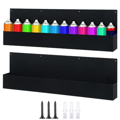 Menkxi 2 Pack Spray Can Holder Rack Organizer Wall Mount 32 Inch Aerosol Metal Spray Paint Storage Bottle for Garage and Workspace Holder with Hardware(32 Inch)