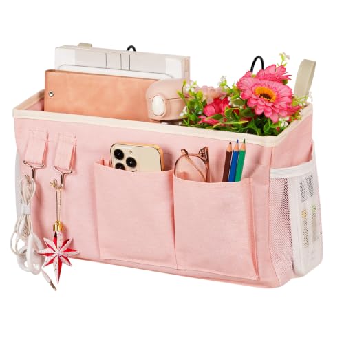 Lilithye Bedside Caddy Bedside Organizer Bedside Storage Caddy with Fixed Straps and Water Bottle Holder for Home College Dorm Bunk Bed Hospital Bed Crib Bed Rails (New Pink) - color: New Pink