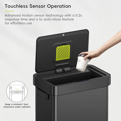 EKO Deluxe Mirage-T 50 Liter / 13.2 Gallon Touchless Rectangular Motion Sensor Trash Can, Matte Black Stainless Steel Finish - size: Deluxe 50L - Matte Black