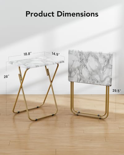 HUANUO Folding TV Tray Table -Stable Tray Table with No Assembly Required, TV Dinner Tray for Eating, Foldable Snack Tables for Bed & Sofa (Marbling) - color: Marble