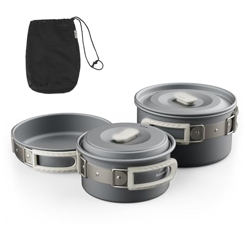Naturehike Camping Cookware Set Mess Kit for Backpacking Gear, Camp Cooking Set, Camping Pots and Pans Set for Outdoor Backpacking Camping Hiking Picnic - color: 1.7L pot+7'' frying pan+1L pot