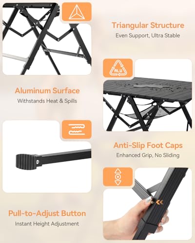 Sportneer Camping Table: 35.4"x23.6" Large Bi-Fold Portable Folding Table with Fast Open Design, 3 Adjustable Heights Aluminum Tabletop for Camping Picnics Fishing BBQs & Backyard Use - color: Black