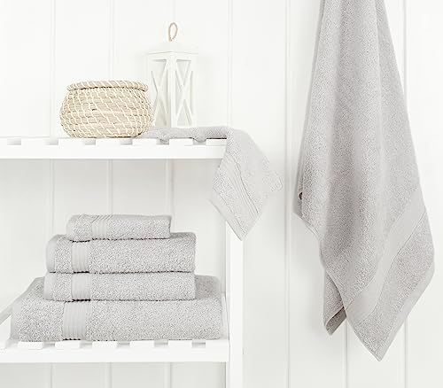Cotton Paradise Towel Set of 6, 2 Bath Towels, 2 Hand Towels and 2 Washcloths Towels for Bathroom Sets, Platinium Grey - color: Silver Grey