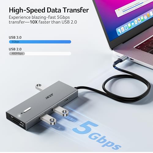 Acer USB C Docking Station Dual Monitor with 2 HDMI, 9-in-1 Laptop Docking Station with 4K@60Hz HDMI, USB A&C 3.0, SD/Micro SD, 100W PD, USB C Dock with Long Cable (2 FT) - size: 2FT