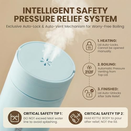 Portable Electric Kettle for Travel, Small Hot Water Kettle with NTC Temperature Control and Auto Shut-Off, 316 Stainless Steel, Blue 120V & 15oz - color: Light blue