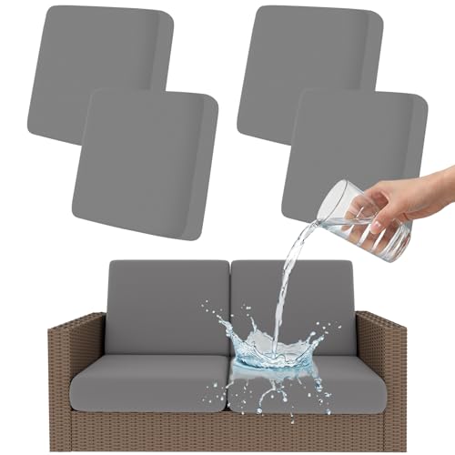 Smiry Waterproof Patio Cushion Covers, Stretch Outdoor Couch Slipcovers Replacement Washable Furniture Protector Sofa Chair Seat Cover for Dogs and Pets (4 Pcs, Grey) - color: Grey, size: 4PCS