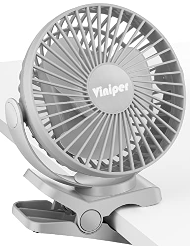 Viniper 6 inch Rechargeable Clip on Fan, 5000mah Battery Desk Fan : 360° Rotation & 3 Speeds Strong Wind Portable Fan, 8-30 Working Hours, Quiet and Powerful (Gray) - color: Grey, style: 5000mah Clip fan