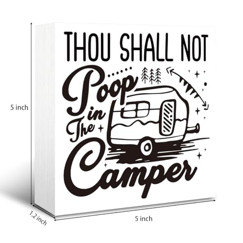 Thou Shall Not Poop in the Camper Sign, Camper Sign, Rustic Box Sign Decor Tabletop, Camper Rules Sign, Farmhouse Camping Sign, Campsite Decoration, White Wooden Box Sign, Table Shelf Decor