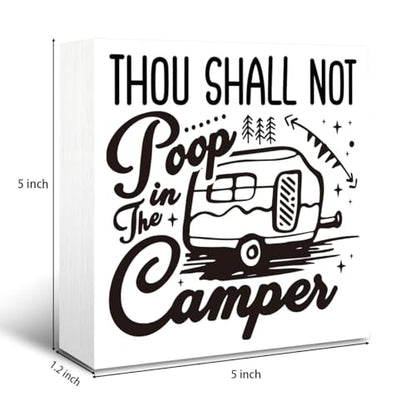 Thou Shall Not Poop in the Camper Sign, Camper Sign, Rustic Box Sign Decor Tabletop, Camper Rules Sign, Farmhouse Camping Sign, Campsite Decoration, White Wooden Box Sign, Table Shelf Decor