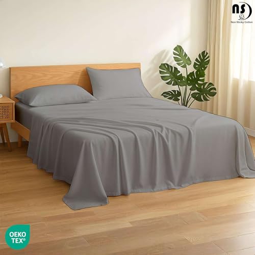 NON Sticky cotton 4 Piece Premium Egyptian Cotton Twin Bed Sheet Set, 15" Deep Pocket Fitted, Easy Care, Soft Sheets for Bedroom and Home Mattress, 39" x 75", Light Grey Solid - color: Light Grey Solid, size: Twin