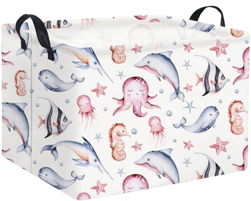 Rectangular Ocean Basket for Kids Baby Basket for Boys and Girls Cute Toy Storage Organizer Bin Box Sea Fishes Room Decor(Sea Fishes) - color: Sea Fishes