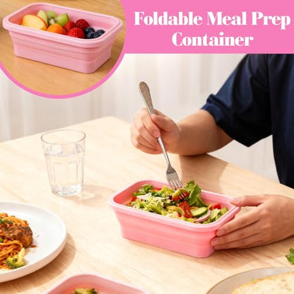 Collapsible Silicone Food Storage Containers with Lids, 3 Pack Foldable Food Containers,Silicone Collapsible Bowls For Camping, Microwave Freezer Dishwasher Safe (Pink 350ml 500ml 800ml)