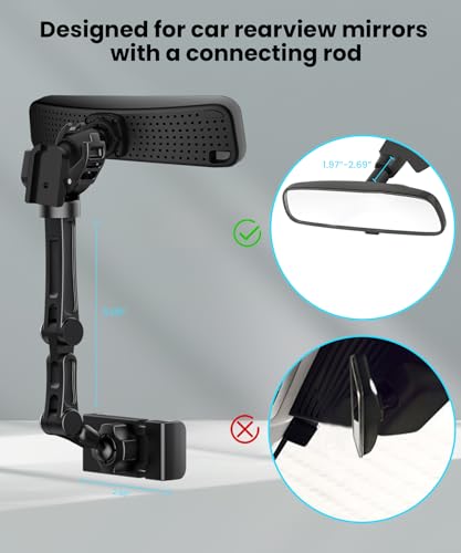 Karmus Rear View Mirror Phone Holder, Aluminum Alloy Mount Car Phone Holder Universal Rotatable and Retractable Rearview Mirror Phone Mount for Car Truck - color: Black