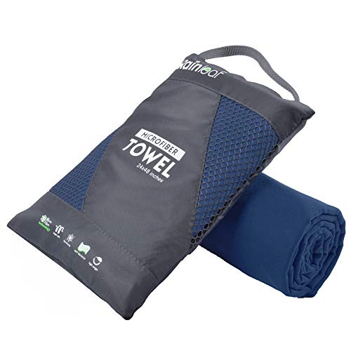 Rainleaf Microfiber Towel Perfect Travel & Gym & Camping Towel. Quick Dry - Super Absorbent - Ultra Compact - Lightweight. Suitable for Trip, Beach, Shower, Backpacking, Pool - color: Navy Blue, size: 72.00" x 40.00"