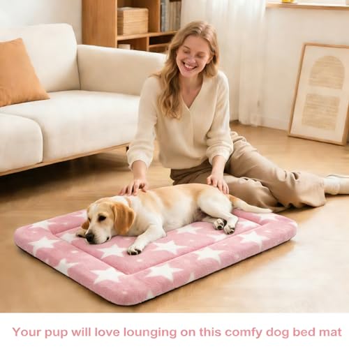 Dog Bed Mat, Reversible Crate Pad & Durable Dog Bed - Machine Washable Kennel Mat with Ultra Soft for Medium Dogs (Big&Small Stars Pink, 30" L*20" W*1.5" Th) - color: Big&Small Stars Pink, size: 30"L*20"W*1.5"Th