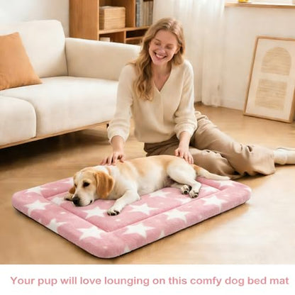 Dog Bed Mat, Reversible Crate Pad & Durable Dog Bed - Machine Washable Kennel Mat with Ultra Soft for Medium Dogs (Big&Small Stars Pink, 30" L*20" W*1.5" Th) - color: Big&Small Stars Pink, size: 30"L*20"W*1.5"Th