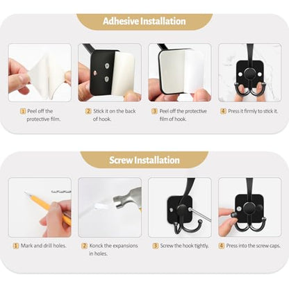 VIS'V Coat Hooks Wall Mount, Metal Self Adhesive 3 Prong Coat Hanger Hooks for Entryway Doorway, 2 Mount Options, Black, 4 Pcs - color: Black