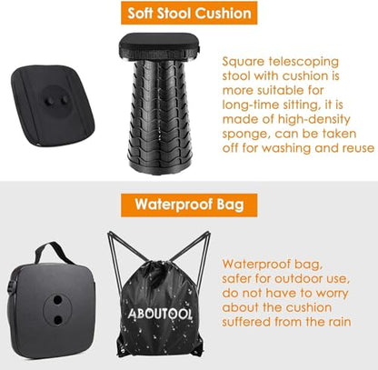 aboutool 2 Pack Collapsible Stool with Soft Removable Cushion & Waterproof Carry Bag - Lightweight Folding Stool, 485lbs Capacity, Portable for Adults, Camping, Fishing, Hiking, Outdoor, Travel - color: Black (Cushion Included)