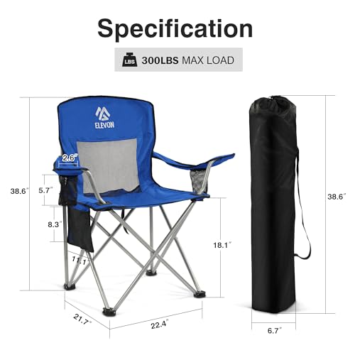 Elevon Camping Chair, Portable Folding Outdoor Chair with Arms, Cup Holder and Carry Bag - color: Blue