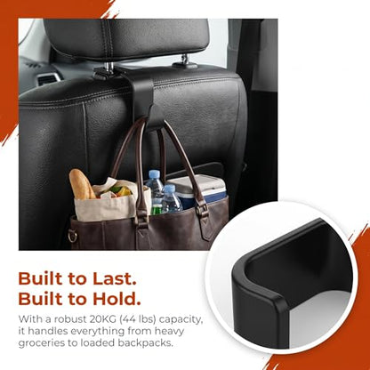 4-Pack Car Headrest Hooks Vehicle Storage Organizer for Purses Handbags Groceries Backpack Coats –Holds 44.09lbs Black - color: 4-Pack Headrest Hooks Black