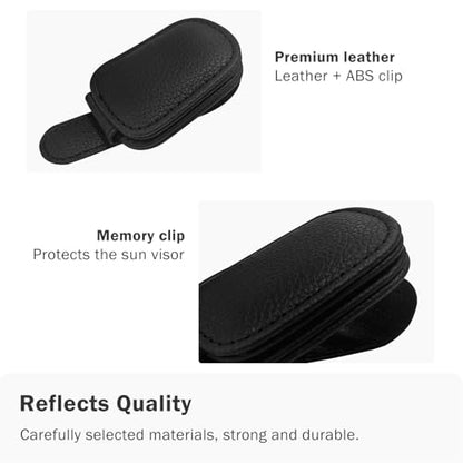 Sunglass Holder for Car Visor, Magnetic Leather Sunglasses Holder and Ticket Card Clip for Car - color: Black