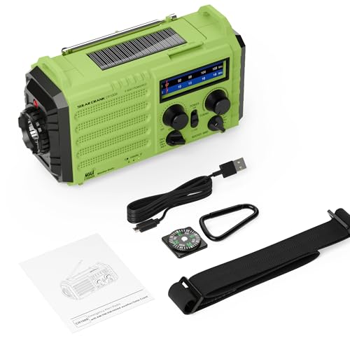 NOAA Weather Radio, Emergency Hand Crank Radio with Solar Charger, Portable Battery Operated AM FM Shortwave Radio with LED Flashlight, USB Charger, Earbud Jack, SOS Alert for Home Survival Hurricane - color: Green