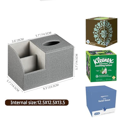 Square Multi-Functional Tissue Box Cover with Storage and Remote Control Holder - Cube Tissue Box Organizer for Bathroom, Nightstand, End Table - color: Grey