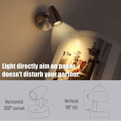 RV Reading Light 12V Swivel LED Spotlight with Quick USB Charger & Blue Nightlight, Camper Van Travel Trailer Bedroom Reading Light,3-1/2" Length,12-24VDC Hard-Wired (Brushed Nickel) - color: Brushed Nickel with Nightlight