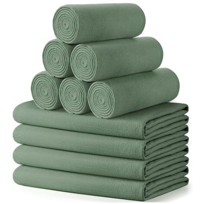 Buryeah 10 Pcs Fleece Blanket Bulk Soft Warm Fleece Blankets Cozy Lightweight Throw Blankets Plush Pet Throw Blanket for Home Bed Sofa Office Wedding Gifts Travel(50" X 60",Army Green) - color: Army Green